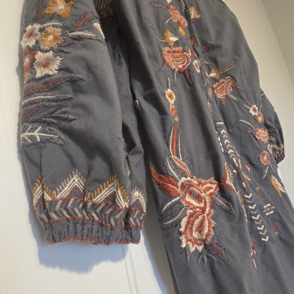 Anthropologie Kyla Seo Caite Deja Floral Embroidered Tunic Striped Top - Picture 9 of 16